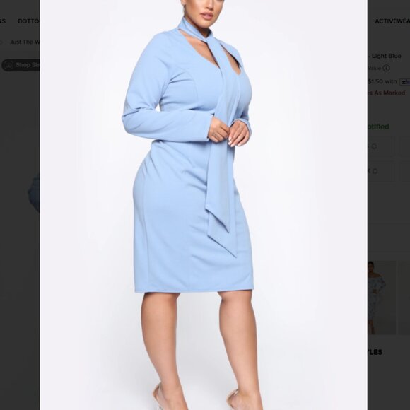 Fashion Nova Just The Way I Am Light Blue‎ Neck Tie Dress 2X NWT - Picture 3 of 5